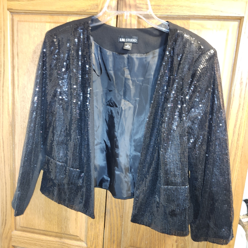 Women's Black Sequin Jacket By I.N. Studio Size 8 NWT